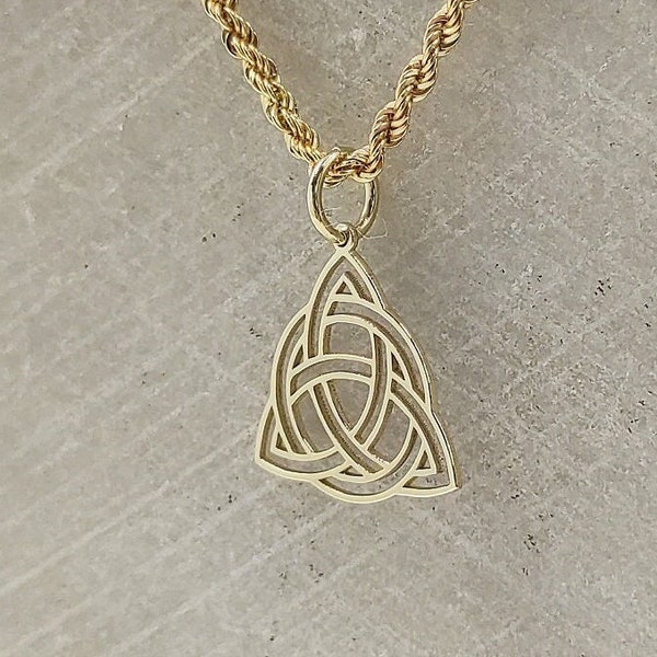 14K Solid Gold Triquetra Halskette, keltischer Knoten Anhänger, Trinity Knot Schmuck, Triquetra Charm, gravierte religiöse Halskette, keltischer Anhänger