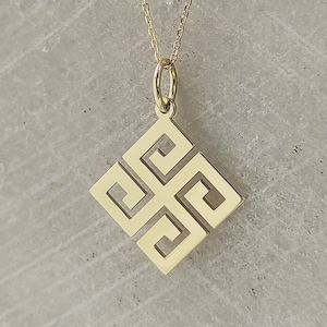 14K Solid Gold Greek Jewelry, Gold Greek Key Necklace, Ancient Greece Pendant, Dainty Greek Key Charm, Meander Symbol Necklace, Key Pendant