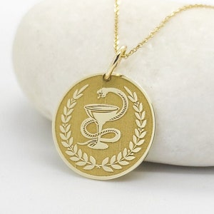 Ciondolo disco farmacista in oro reale 14K, collana farmacista in oro massiccio 14K, ciondolo laurea farmacista, regalo farmacista, regalo collana PharmD