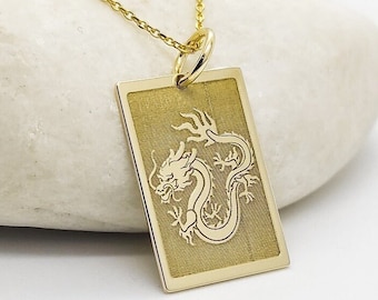 Pendentif dragon en or véritable 14 carats, collier dragon fantaisie en or, breloque cadeau dragon délicat, bijoux dragon chinois, collier dragon porte-bonheur en or