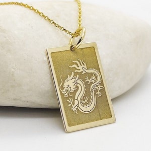 14K Real Gold Dragon Pendant, Gold Fantasy Dragon Necklace, Dainty Dragon Gift Charm, Chinese Dragon Jewelry, Gold Good Luck Dragon Necklace