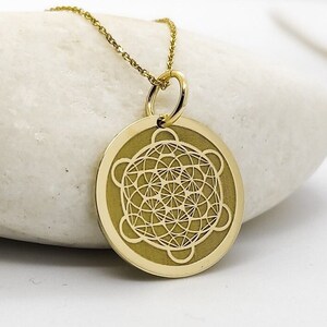 14K Real Gold Flower of Life Disc Pendant, 14K Solid Gold Flower of Life Necklace, Life Flower Gold Jewelry, Personalized Life Flower Charm