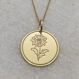 14k Gold Birthmonth Chrysanthemum Flower Necklace, Gold Chrysanthemum Birthflower Pendant, November Birthflower Jewelry Gift Charm For Women