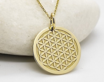 14K Gold Flower of Life Pendant Necklace - Personalized Charm