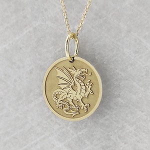 14K Solid Gold Winged Heraldry Dragon Pendant, Gold Dragon Necklace, Personalized Dragon Jewelry, Mythical Dragon Charm, Fantasy Pendant
