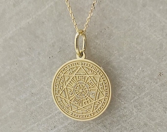 14K Solid Gold Seven Archangels Seal Necklace, Protection Jewelry, Seal of Seven Archangel Pendant, Seal of Solomon Charm, Occult Necklace