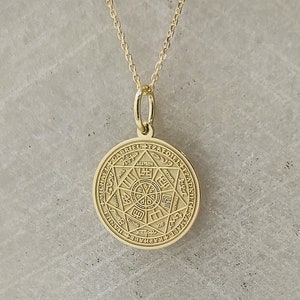 14K Solid Gold Seven Archangels Seal Necklace, Protection Jewelry, Seal of Seven Archangel Pendant, Seal of Solomon Charm, Occult Necklace