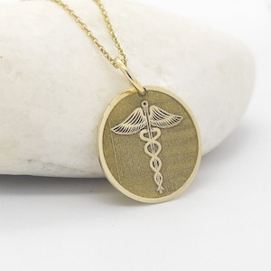 14K Real Gold Medic Disc Pendant, Medical Alert Necklace, Doctor Necklace, Emergency Contact Charm, Allergy Information Pendant, Medic Grad