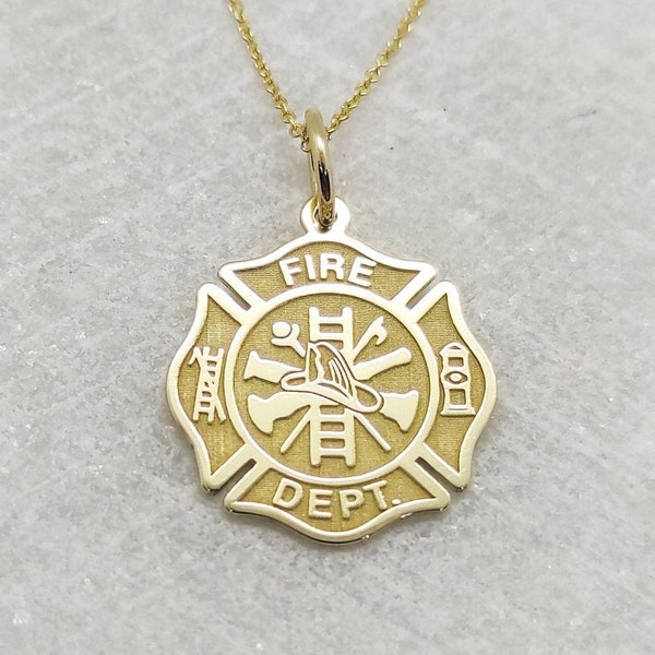 Ciondolo pompiere in oro solido 14k, collana disco pompiere d'oro, fascino pompiere personalizzato, moneta d'oro pompiere, collana pompiere personalizzata