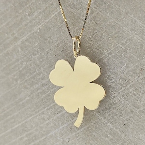14K Solid Gold Clover Necklace, Gold Four Leaf Clover Pendant, Dainty Yellow Gold Lucky Jewelry, Good Luck Charm, Gold Lucky Clover Necklace