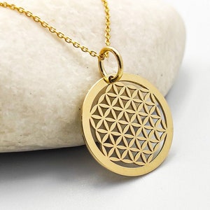 14K Solid Gold Flower Of Life Necklace, Sacred Geometry Pendant, Flower Of Life Symbol Necklace, Gold Spiritual Jewelry, Yoga Jewelry