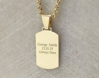 14K Solid Gold Custom Military Tag Pendant, Dainty Custom Engraved Dog Tag Necklace, Personalized Military Army Tag Jewelry, Dog Tag Pendant