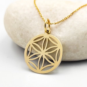 14K Sold Gold Seed Of Life Necklace, Gold Sacred Geometry Jewelry, Flower of Life Pendant, Gold Spiritual Necklace, Geometric Jewelry