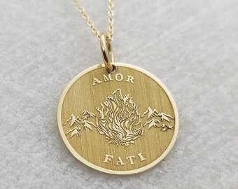 Amor Fati Pendant, 14K Solid Gold Necklace, Love of Fate Charm, Stoic Necklace, Stoicism Jewelry, Personalized Pendant, Women Gold Necklace