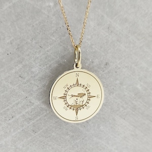 9K Solid Gold Diver Compass Jewelry, Dainty Scuba Diving Coin Pendant, Personalized Diver Compass Disc Necklace, Ocean Charm, Diver Charm