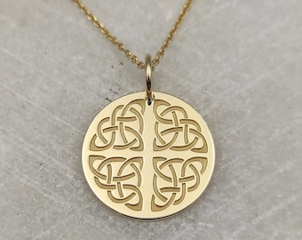 14K Solid Gold Trinity Knot Pendant, Celtic Symbol Necklace, Personalized Triquetra Necklace, Irish Knot Jewelry, Gold Triquetra Pendant