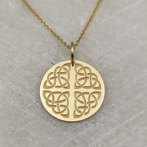 Colgante de nudo de trinidad de oro macizo de 14K, collar de símbolo celta, collar de triquetra personalizado, joyería de nudo irlandés, colgante de triquetra de oro