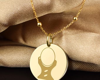14K Solid Gold Adinkra Tumi Te Se Kosua Necklace, Ghana Symbol Pendant