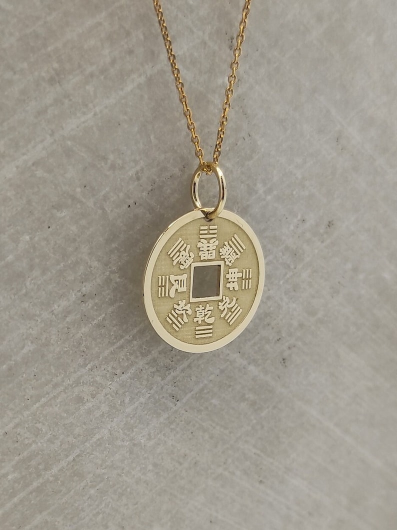 14K Solid Gold Chinese Coin Necklace Gold Lucky Coin Pendant Etsy
