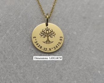 Collar de oro de 14 quilates con diseño de disco grabado, joyería personalizada