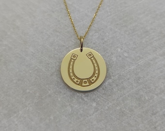 14K Solid Gold Horseshoe Necklace: Good Luck Charm Pendant