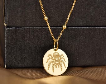 14K Solid Gold Spider Necklace: Gothic Arachnid Pendant Jewelry