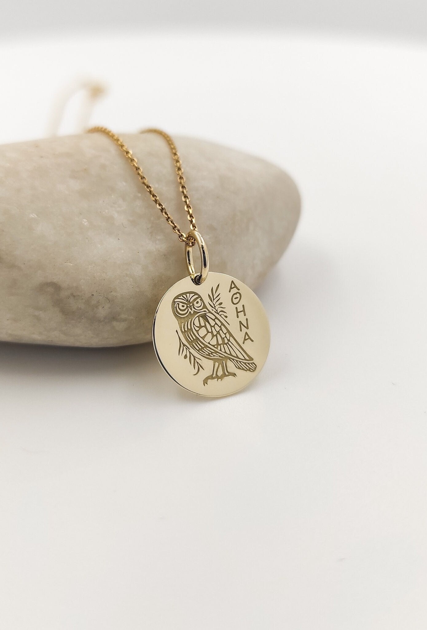14K Gold Greek Owl Necklace: Athena Pendant, Symbol of Wisdom