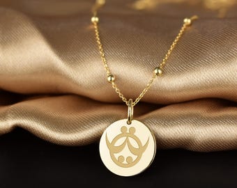 14K Solid Gold Adinkra Symbol Pendant Necklace, Ghana Jewelry