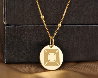 14K Solid Gold Fihankra Necklace, Adinkra House Symbol Pendant, Akan Safety Home Meaning, Ghana Cultural Jewelry, African Heritage Sign