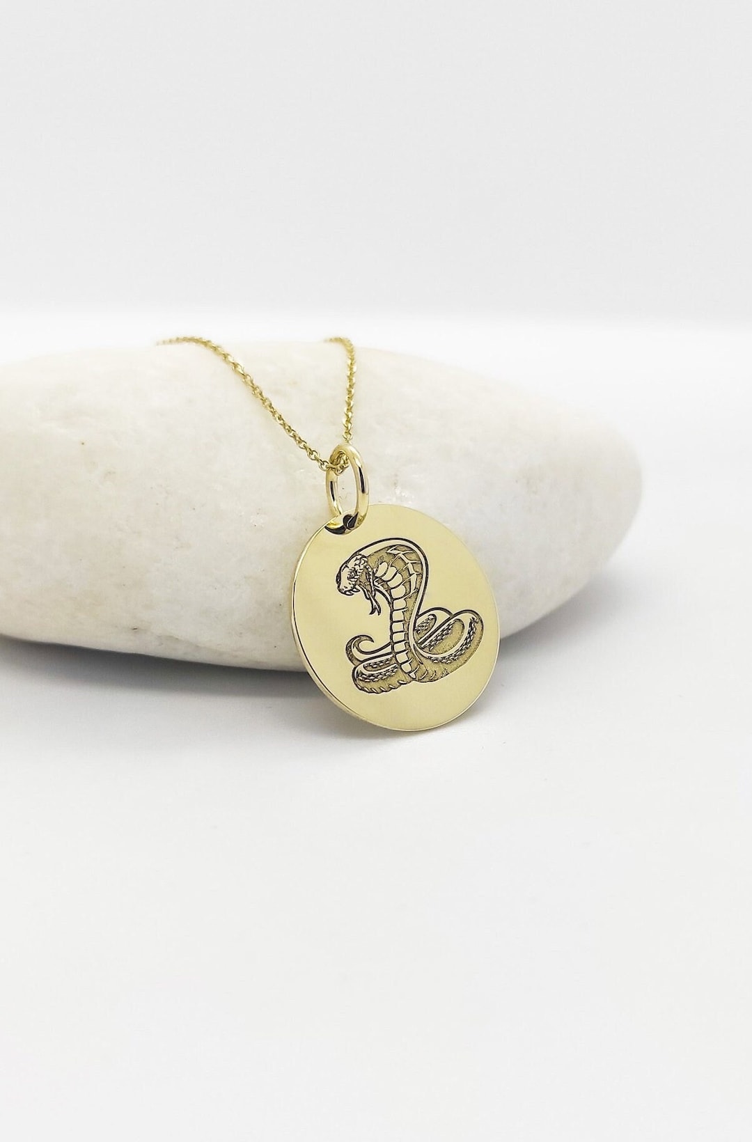 14K Real Gold Black Mamba Snake Disc Pendant, 14K Solid Gold