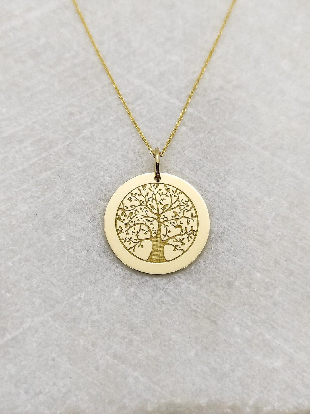 9K Solid Gold Tree of Life Pendant - Personalized Engraved Necklace - Etsy