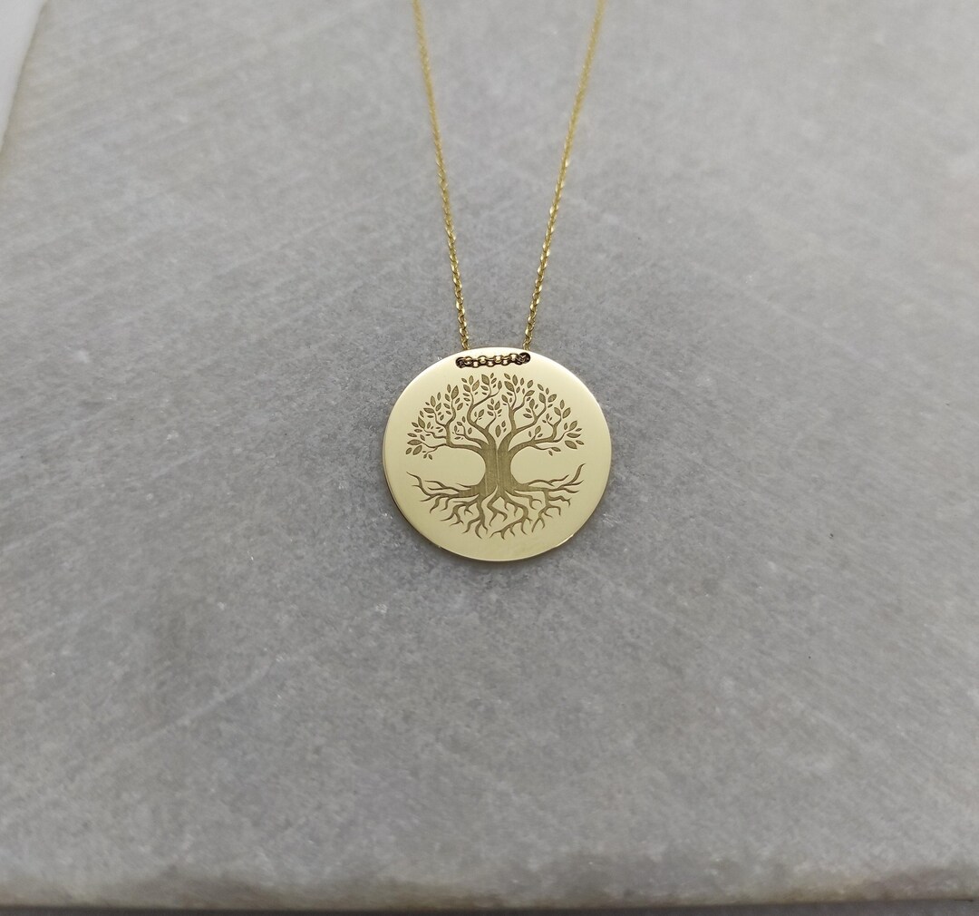 9K Solid Gold Tree of Life Necklace: Personalized Engraved Pendant - Etsy