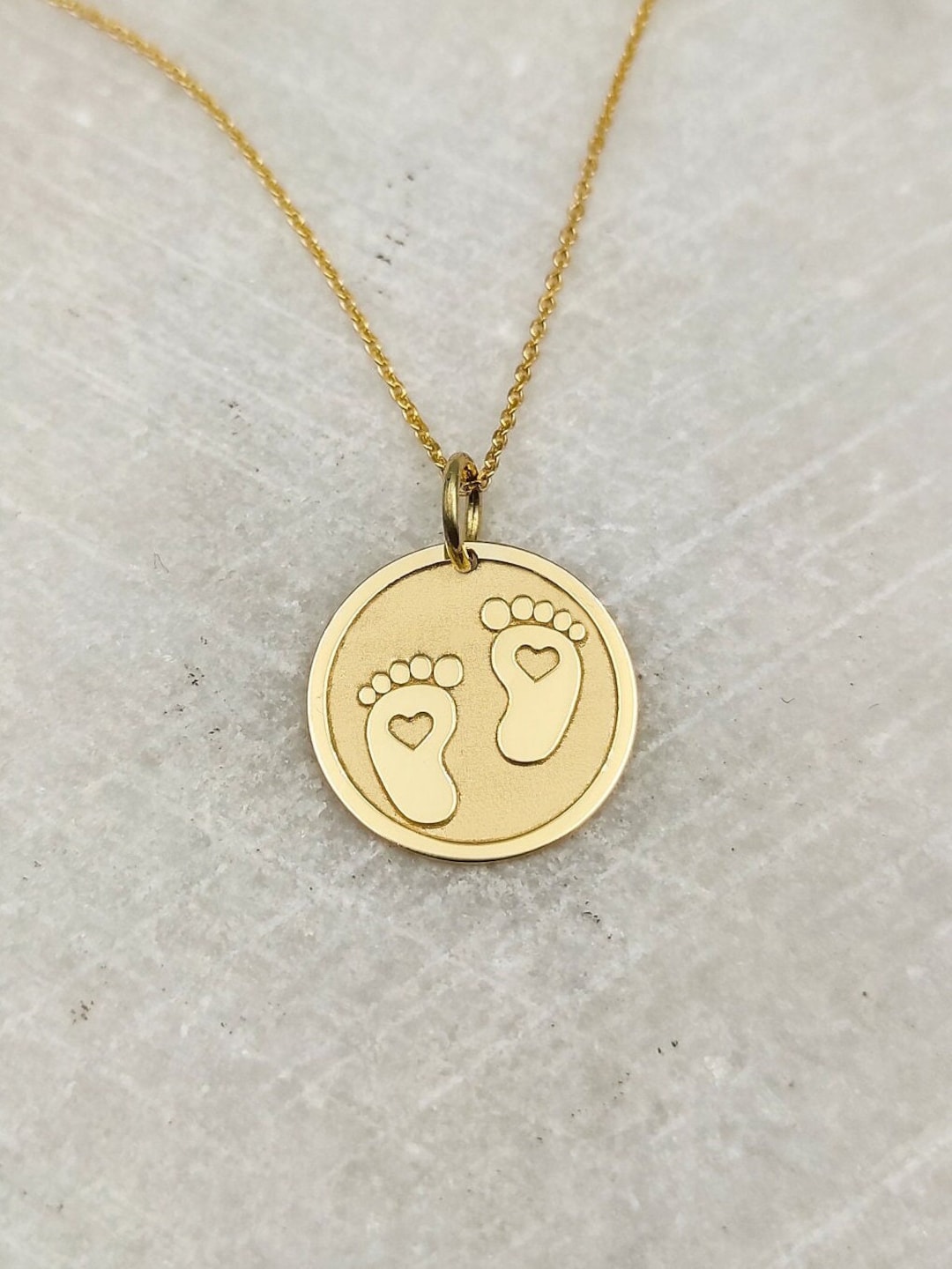 9K Real Solid Gold Baby Feet Jewelry, Dainty Newborn Baby Feet Coin