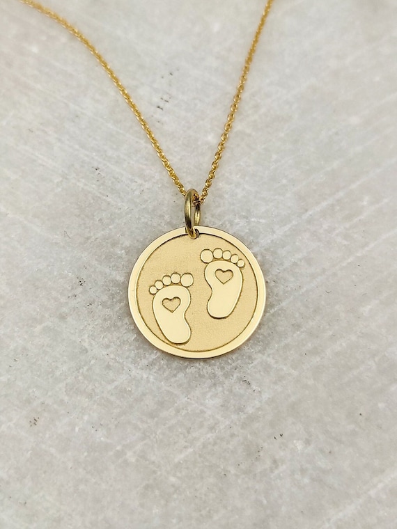 14K Real Gold Newborn Baby Feet Pendant Personalized Baby Feet Necklace Gold Disc Baby Jewelry New Born Necklace New Mom Pendant Etsy