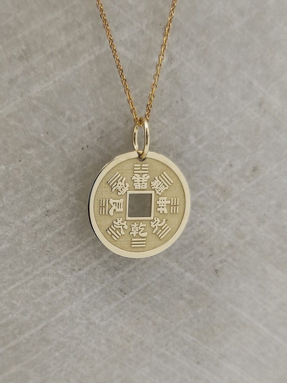 9K Solid Gold Lucky Coin Pendant Gold Chinese Coin Necklace Personalized Chinese Jewelry Feng Shui Necklace Dainty Chinese Coin Necklace