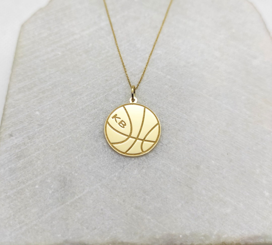 14K Gold Basketball Necklace Personalized Basketball Pendant Etsy