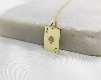 Gold Ace of Spades Pendant, Gold Poker Necklace, Playing Card Necklace, Gambling Charm, Gold Lucky Charm, Gold Ace Necklace, Good Luck Charm