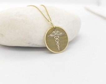 14K Gold Sanitäter Alarm Anhänger: Medallion ID Halskette