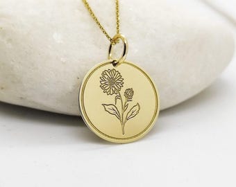 Collana con ciondolo a forma di fiore di aster in oro 14 carati: fiore di nascita di settembre