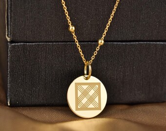 14K Solid Gold Nkyimu Adinkra Symbol Pendant Necklace, Akan Cultural Jewelry