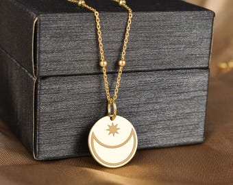 14K Gold Adinkra Osram Ne Nsoromma Pendant Necklace, Ghana Jewelry