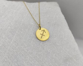 14K Gold Sagittarius Necklace, Zodiac Sign Pendant