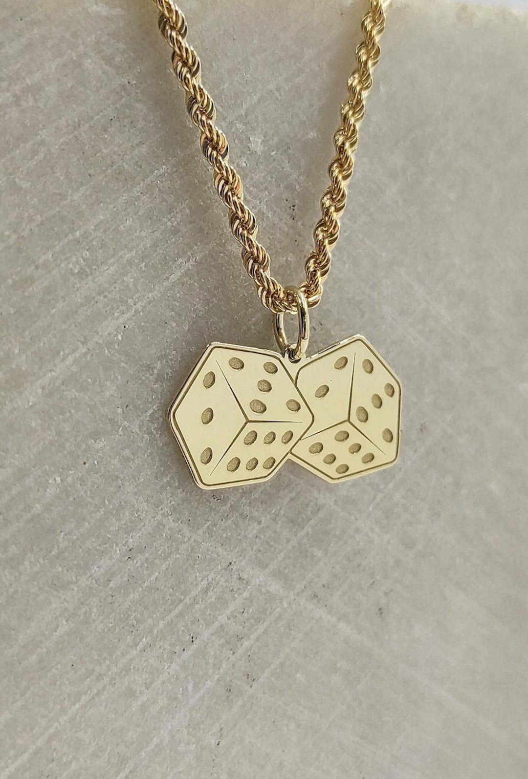 14K Solid Gold Dice Necklace: Lucky Charm Pendant - Etsy