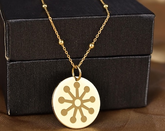 14K Solid Gold Fofo Necklace, Adinkra Yellow Flower Symbol Pendant,Ghana Cultural Jewelry, African Heritage Sign