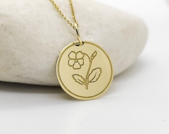 14K Gold Violet Flower Necklace: February Birthflower Pendant