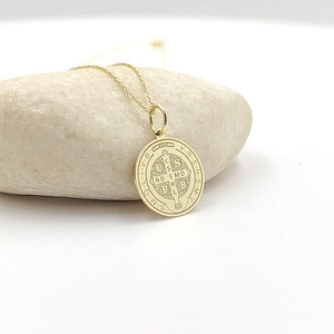 14K Gold Saint Benedict Pendant: Personalized Religious Coin Necklace