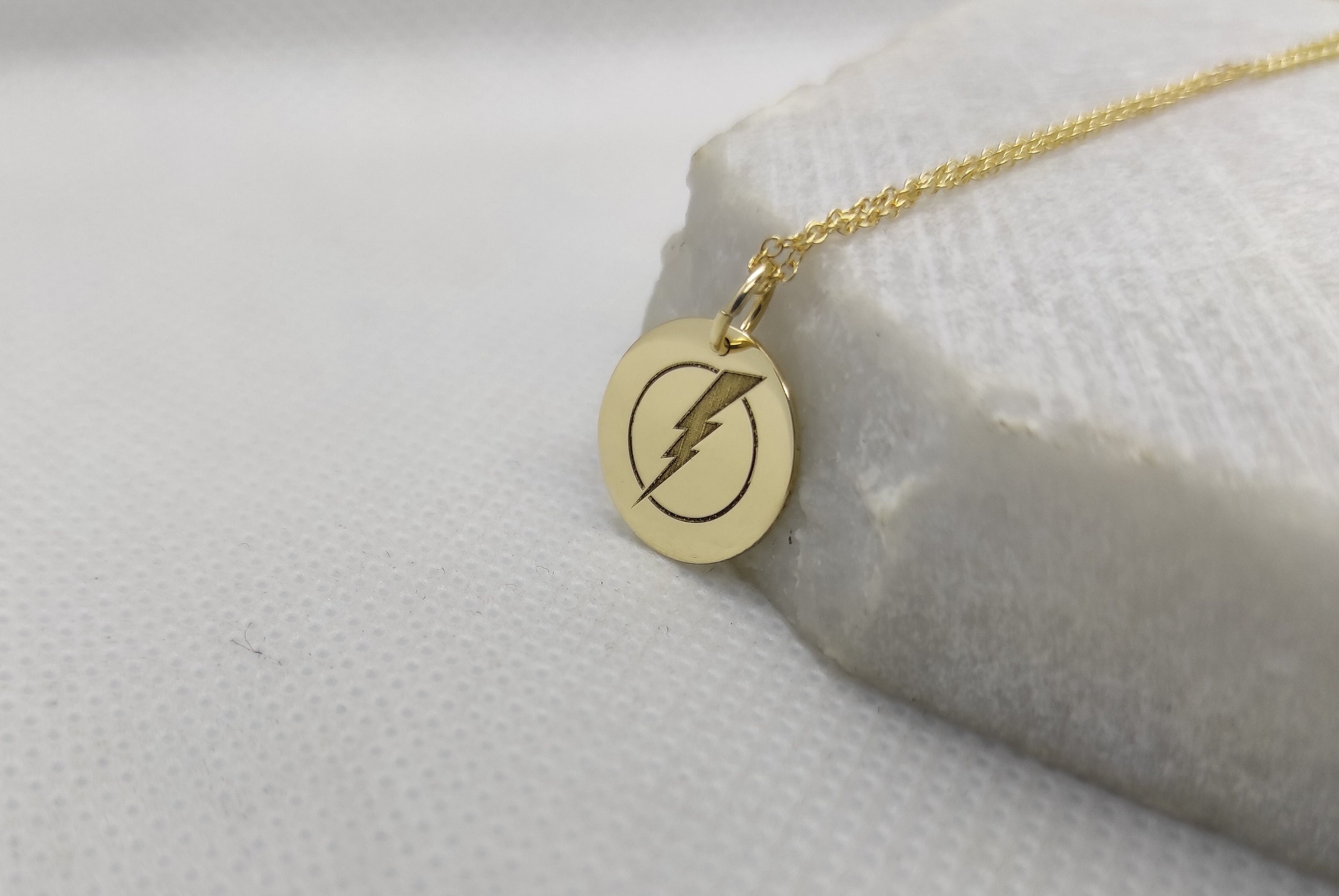 14k Rose Gold Lightning Bolt Pendant – Handmade Polished Charm Necklace - View #7