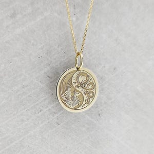 Wisiorek Yin Yang ze złota 14K: Naszyjnik ze smokiem i feniksem, starożytna chińska biżuteria