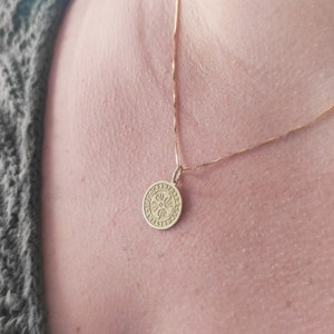 14K Solid Gold Thor&#39;s Hammer Necklace, Gold Disc Viking Runes Pendant, Personalized Viking Jewelry, Norse Runes Charm, Norse Mjolnir Pendant