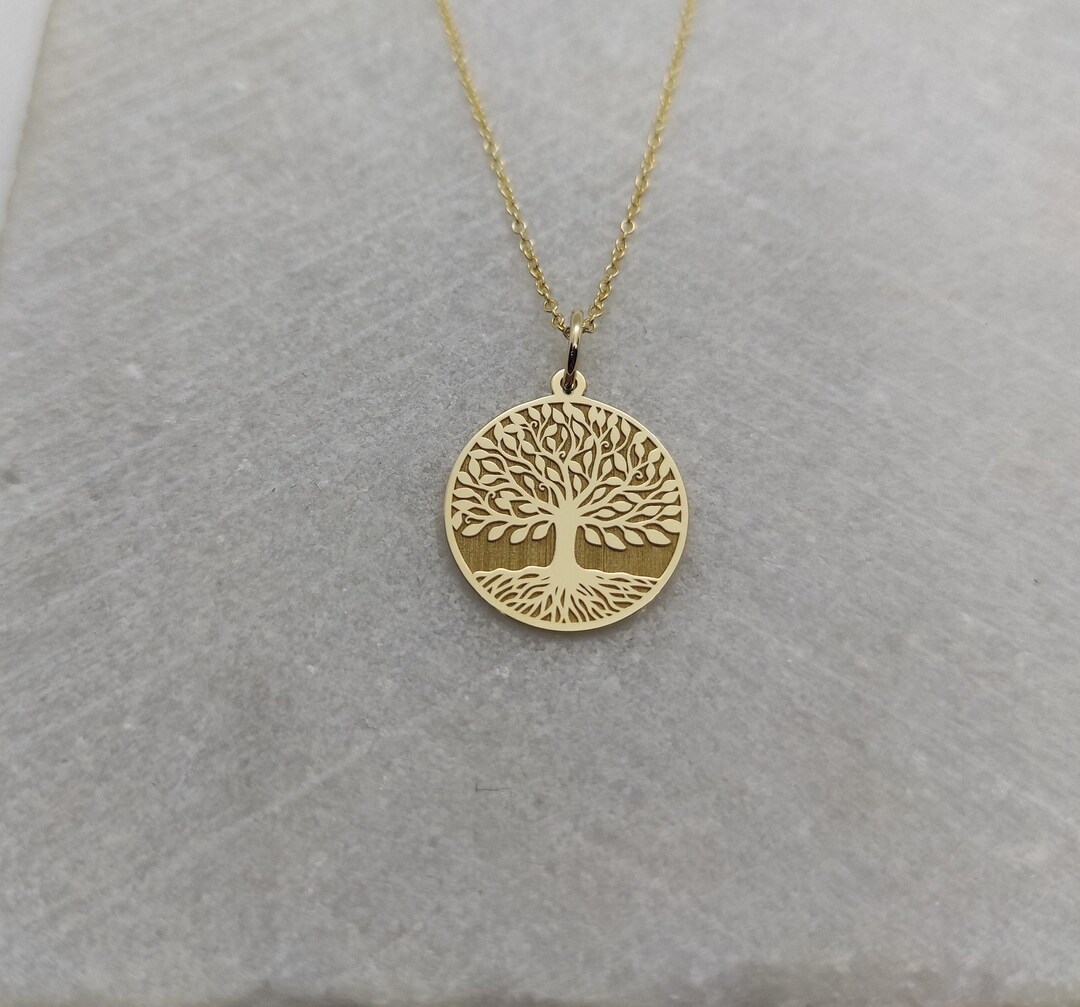 9K Solid Gold Tree of Life Necklace: Engraved Family Tree Pendant - Etsy